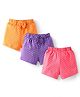 Babyhug Single Jersey Knit Shorts with Polka Dots & Bow Applique Pack of 3 - Pink & Purple