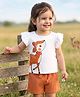 Babyhug 100% Cotton Single Jersey Knit Frill Sleeves Top & Shorts with Animal Print - White & Brown