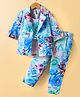 Enfance Cotton Full Sleeves Floral Printed Jacket With Coordinating Top & Pant Set - Blue
