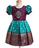 Enfance Half Puffed Sleeves Beads Embellished & Embroidered Banarasi Printed Pattu Pavdai Dress - Rama Green