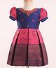 Enfance Half Puffed Sleeves Beads Embellished & Embroidered Banarasi Printed Pattu Pavdai Dress - Tomato