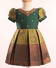 Enfance Half Puffed Sleeves Beads Embellished & Embroidered Banarasi Printed Pattu Pavdai Dress - Mehandi