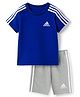 ADIDAS KIDS Cotton Knit Half Sleeves T-Shirt & Shorts Set with Brand Logo Graphic & Tape Detailing - Blue & Grey