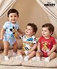 Babyhug Disney Interlock Knit Half Sleeves Onesies with Mickey & Friends Graphics Pack of 3 - White Light Blue & Red