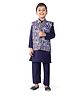Earth Conscious Linen Full Sleeves Solid Kurta Pyjama With Leaves Printed Jacket - Blue