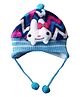 Akinos Kids Fleece Bunny Applique Detailed Chevron Designed Cap With Pompom Tie - Blue