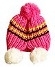 Akinos Kids Woolen Pom Pom Detailed Beanie Cap - Hot Pink- Diameter 45 Cms