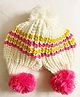 Akinos Kids Woolen Pom Pom Detailed Beanie Cap - White- Diameter 45 Cms