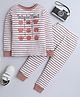 BABY NATION Cotton Knit Full Sleeves Striped & Typography Printed  Night Suit Set - Brown & White