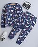 BABY NATION Cotton Knit Full Sleeves Penguin & Polar Bear Printed Coordinating Night Suit Set - Navy Blue