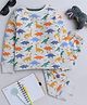BABY NATION Cotton Knit Full Sleeves Dinosaurs Printed Coordinating Night Suit Set - Grey