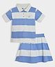 Mi Arcus Cotton Elastane Half Sleeves Striped Polo Tee With Coordinating Skirt Set - Grey & Blue