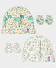 Mi Arcus 100% Cotton Pack Of 2 Dinosaurs & Whale Printed Caps & Mittens Set - Multi Colour-  Circumferenece - 38 Cms
