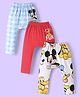 Babyhug Disney Interlock Knit Ankle Length Diaper Leggings with Mickey & Friends Graphics Pack of 3 - Red White & Light Blue