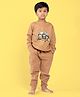 Orange Sugar Cotton Full Sleeves Camping Theme Printed Sweatshirt With Joggers Set - Brown