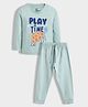 Orange Sugar Cotton Full Sleeves Play Time Text Printed Tee With Joggers Set - Light Green