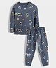 Orange Sugar Cotton Knit Full Sleeves Space Theme Printed Coordinating Tee & Pajama Set - Navy Blue