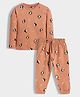 Orange Sugar Cotton Knit Full Sleeves Penguins Printed Coordinating Night Suit Set - Brown