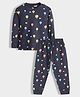 Orange Sugar Cotton Knit Full Sleeves Hot Air Balloons Printed Coordinating Night Suit Set - Navy Blue