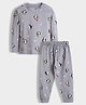 Orange Sugar Cotton Knit Full Sleeves Penguins Printed Coordinating Night Suit Set - Grey