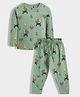 Orange Sugar Cotton Knit Full Sleeves Wild Animals Printed Coordinating Night Suit Set - Green