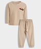 Orange Sugar Cotton Full Sleeves Truck Embroidered Top With Joggers Set - Brown