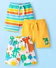 Babyhug Cotton Knit Mid Thigh Lenght Shorts with Dino Print & Stripes Pack of 3 - Yellow & White