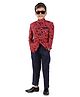 Earth Conscious Jacquard Full Sleeves Paisleys Printed Jodhpuri Blazer & Pant Set - Red