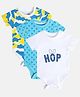 MINI KLUB Cotton Pack Of 3 Half Sleeves Abstract & Typography Printed Onesies - Blue & White