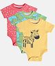 MINI KLUB Cotton Pack Of 3 Half Sleeves Animal & Abstract Printed Onesies - Pink Blue & Orange