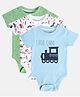 MINI KLUB Cotton Pack Of 3 Half Sleeves Car & Train Printed Onesies - Green White & Blue