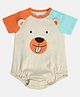 MINI KLUB Cotton Half Sleeves Dog Printed Onesie With Hat Set - Cream