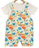 MINI KLUB Cotton Half Sleeves Solid Tee & Abstract Printed Dungaree Set - Cream & Blue