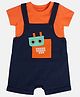 MINI KLUB Cotton Cartoon Designed Dungaree With Half Sleeves Solid Tee Set - Blue & Orange