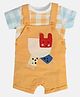 MINI KLUB Cotton Animal Designed  Dungaree With Half Sleeves Checked Tee Set - Orange