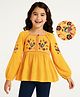 Arias Crinkle Cotton Woven Full Sleeves Top With Floral Embroidery - Yellow