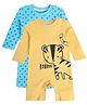 MINI KLUB Cotton Pack Of 2 Full Sleeves Animal & Airplanes Printed Rompers - Blue & Yellow
