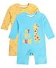 MINI KLUB Cotton Pack Of 2 Full Sleeves Giraffe & Cars Printed Rompers - Yellow & Blue