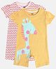 MINI KLUB Cotton Pack Of 2 Half Sleeves Giraffe & Chevron Printed Rompers - Yellow & Pink