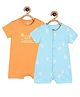 MINI KLUB Cotton Pack Of 2 Half Sleeves Sun & Typography Printed Rompers - Blue & Orange