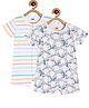 MINI KLUB Cotton Pack Of 2 Half Sleeves Striped & Elephants Printed Rompers - White & Blue