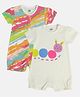 MINI KLUB Cotton Pack Of 2 Half Sleeves Cartoon & Abstract Printed Rompers - Multicolour & White
