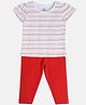 MINI KLUB Cotton Half Sleeves Striped Tee With Pant Set - White & Red