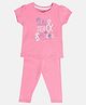 MINI KLUB Cotton Half Sleeves Typography Printed Tee With Pant Set - Pink