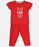 MINI KLUB Cotton Half Sleeves Fun Fun Fun Text Printed Tee With Pant Set - Red