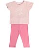 MINI KLUB Cotton Half Sleeves Stay Cool Text Printed Tee With Pant Set - Pink