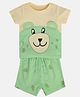 MINI KLUB Cotton Half Sleeves Teddy Bear Designed Top With Shorts Set - Green