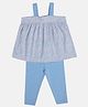 MINI KLUB Cotton Sleeveless Floral Printed Top With Pant Set - Blue