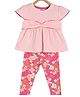 MINI KLUB Cotton Cap Sleeves Textured Top With Floral Printed Pant Set - Pink