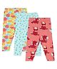 MINI KLUB Cotton Pack Of 3 Animal & Burger Printed Leggings - Pink Blue & Multi Colour